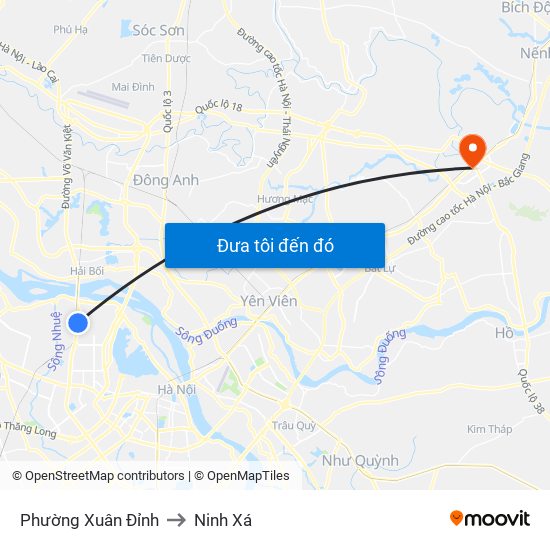 Phường Xuân Đỉnh to Ninh Xá map