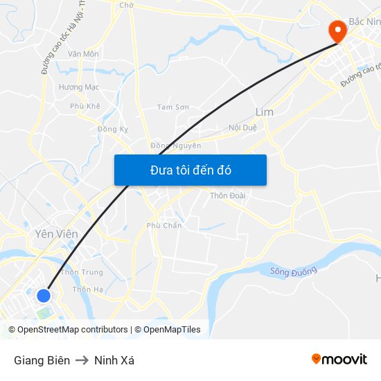 Giang Biên to Ninh Xá map