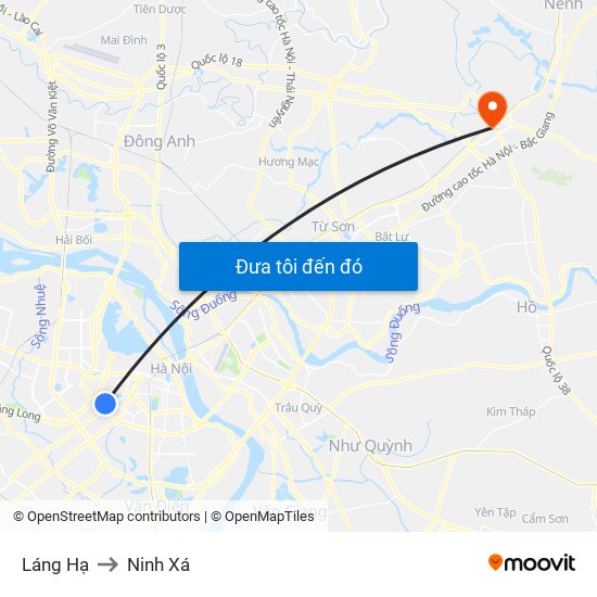 Láng Hạ to Ninh Xá map