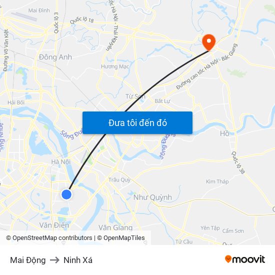 Mai Động to Ninh Xá map