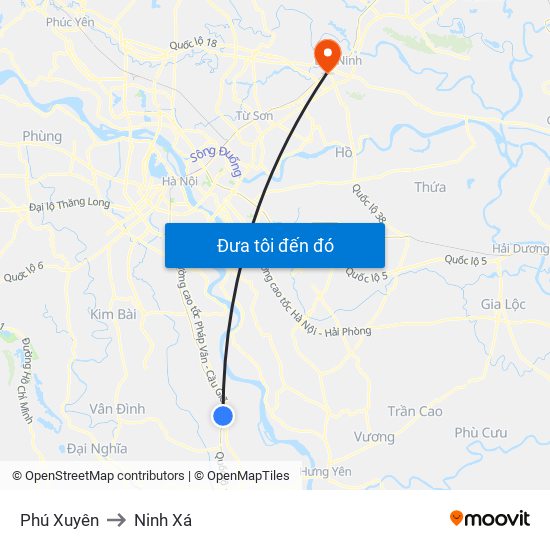 Phú Xuyên to Ninh Xá map