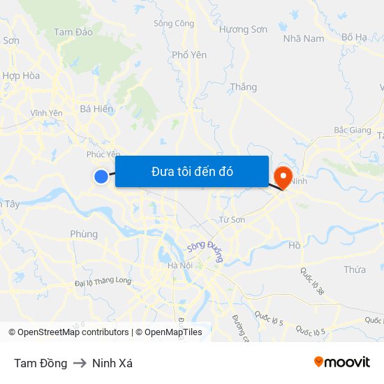 Tam Đồng to Ninh Xá map