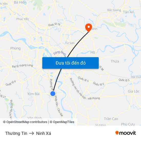 Thường Tín to Ninh Xá map