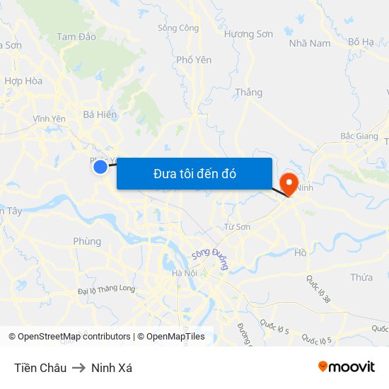 Tiền Châu to Ninh Xá map