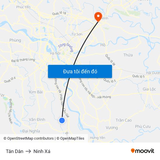 Tân Dân to Ninh Xá map