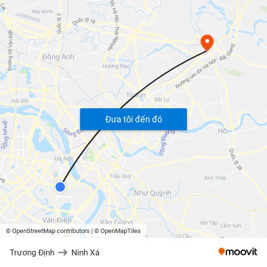 Trương Định to Ninh Xá map
