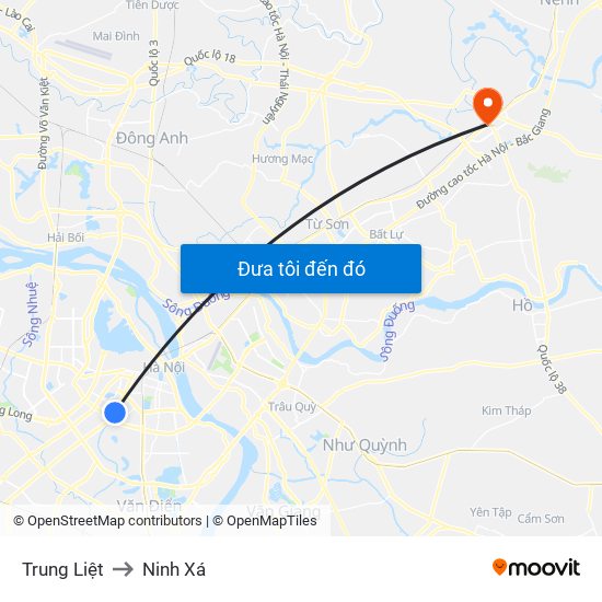 Trung Liệt to Ninh Xá map