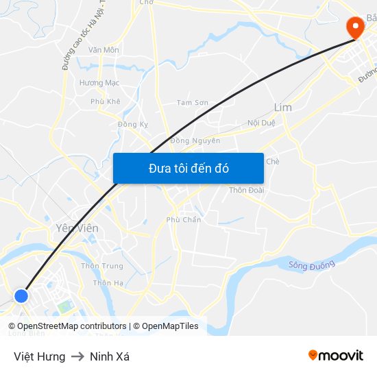 Việt Hưng to Ninh Xá map