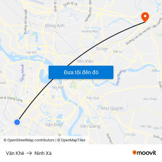 Văn Khê to Ninh Xá map