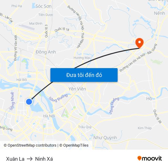 Xuân La to Ninh Xá map