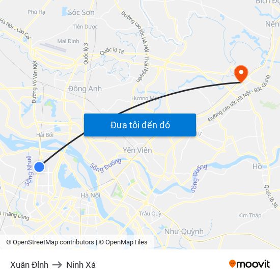 Xuân Đỉnh to Ninh Xá map