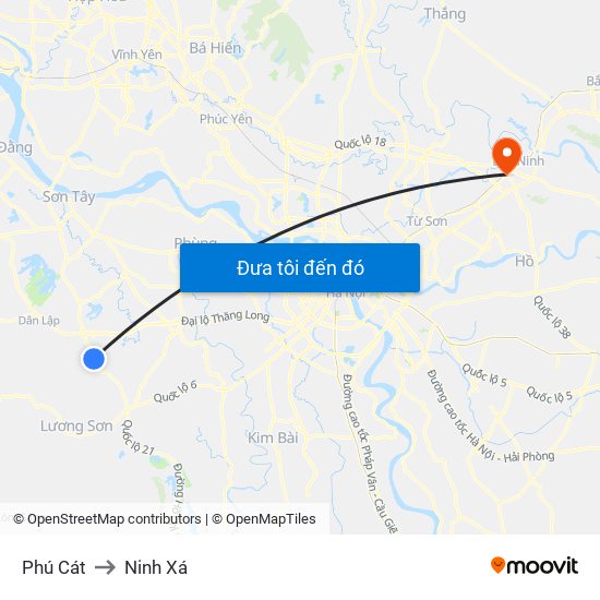 Phú Cát to Ninh Xá map