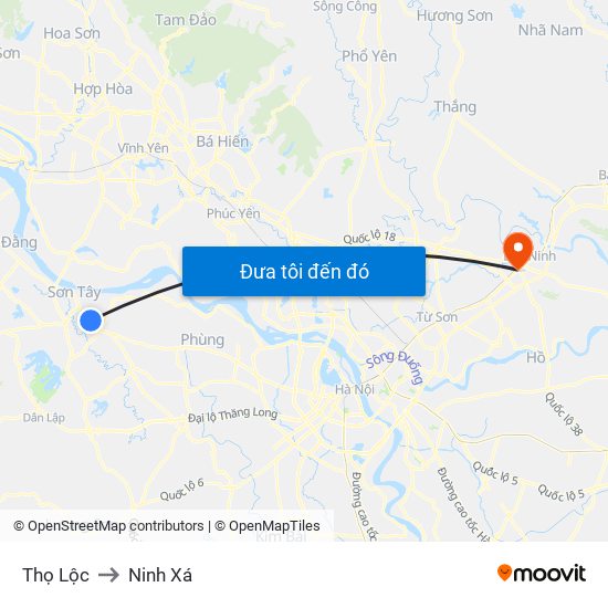 Thọ Lộc to Ninh Xá map