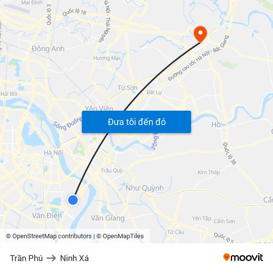 Trần Phú to Ninh Xá map