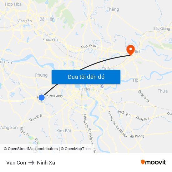 Vân Côn to Ninh Xá map