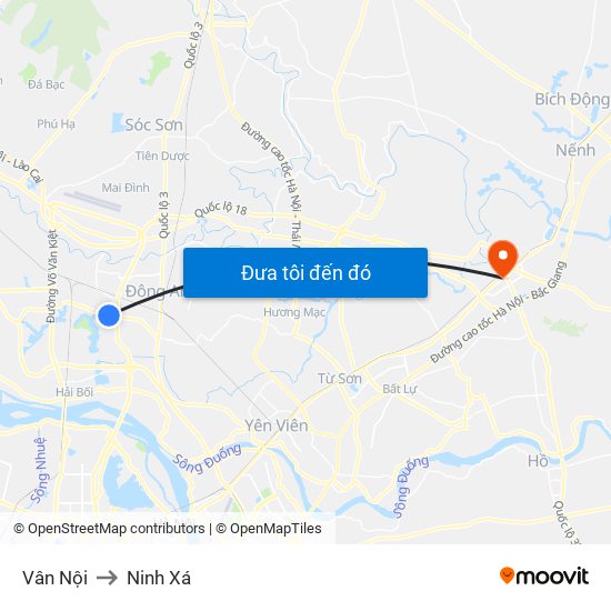 Vân Nội to Ninh Xá map