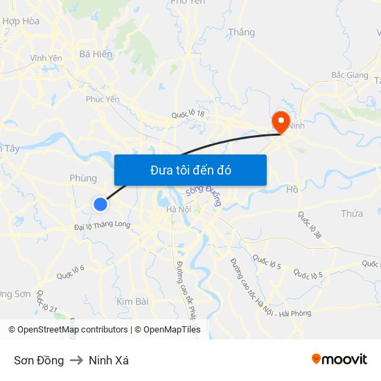 Sơn Đồng to Ninh Xá map