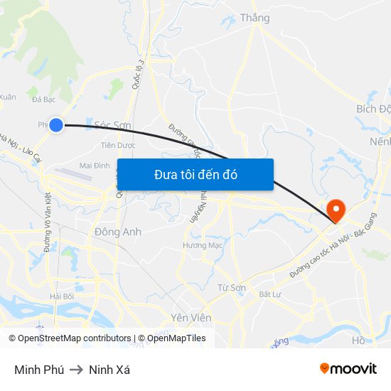 Minh Phú to Ninh Xá map