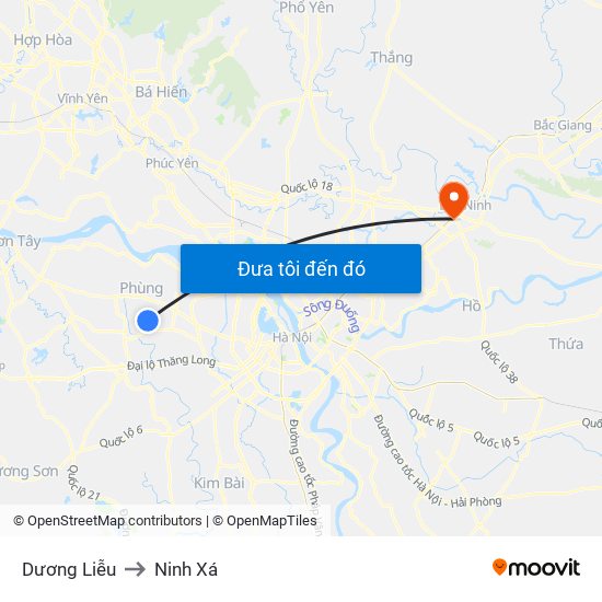 Dương Liễu to Ninh Xá map