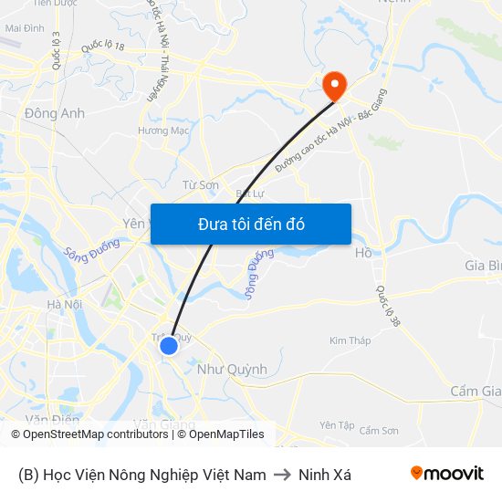 (B) Học Viện Nông Nghiệp Việt Nam to Ninh Xá map