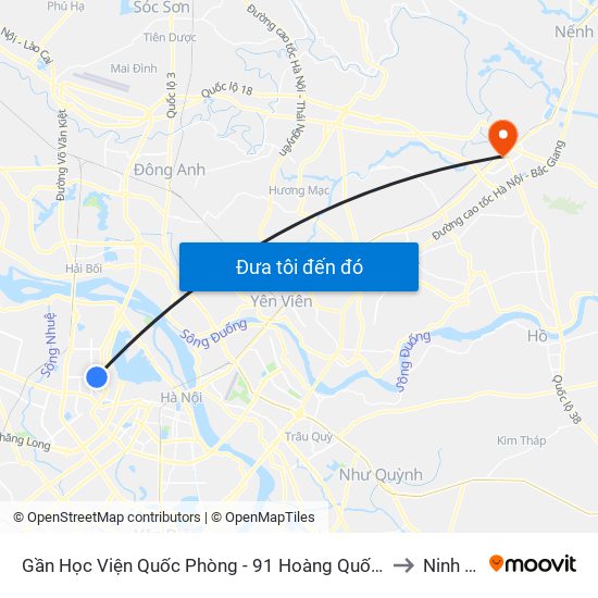Gần Học Viện Quốc Phòng - 91 Hoàng Quốc Việt to Ninh Xá map