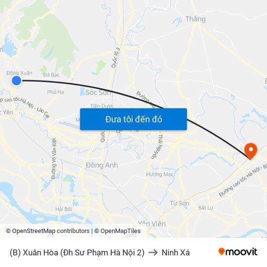 (B) Xuân Hòa (Đh Sư Phạm Hà Nội 2) to Ninh Xá map