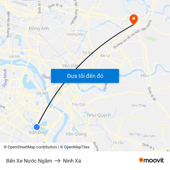 Bến Xe Nước Ngầm to Ninh Xá map