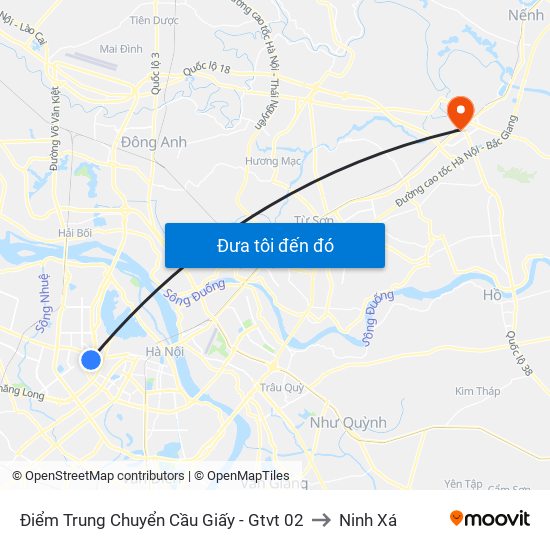 Điểm Trung Chuyển Cầu Giấy - Gtvt 02 to Ninh Xá map