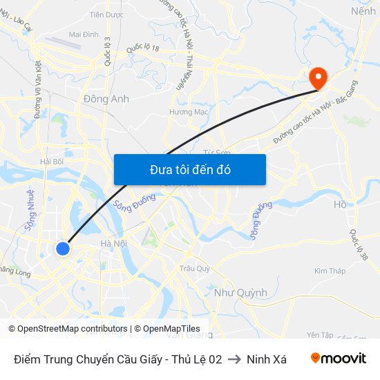 Điểm Trung Chuyển Cầu Giấy - Thủ Lệ 02 to Ninh Xá map