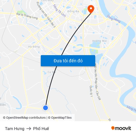Tam Hưng to Phố Huế map