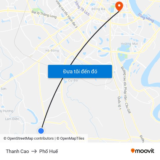 Thanh Cao to Phố Huế map