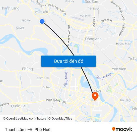 Thanh Lâm to Phố Huế map