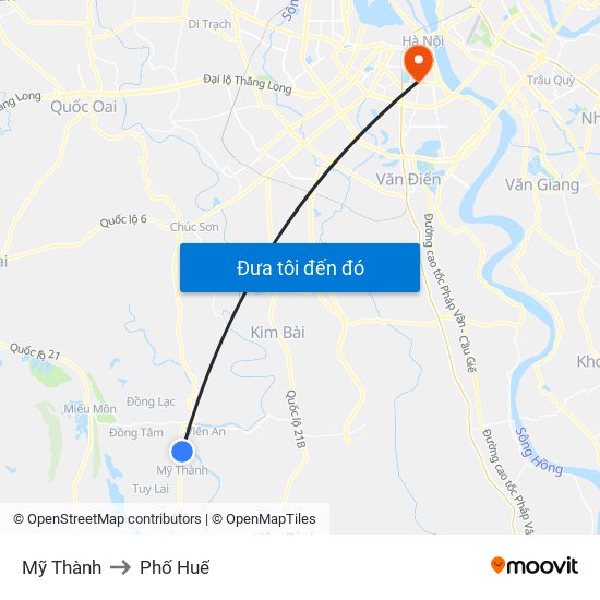 Mỹ Thành to Phố Huế map
