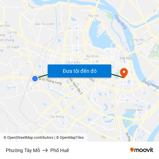 Phường Tây Mỗ to Phố Huế map