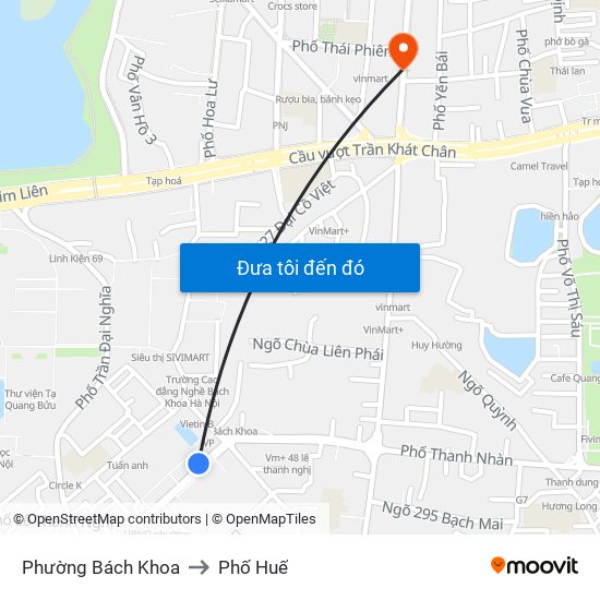 Phường Bách Khoa to Phố Huế map