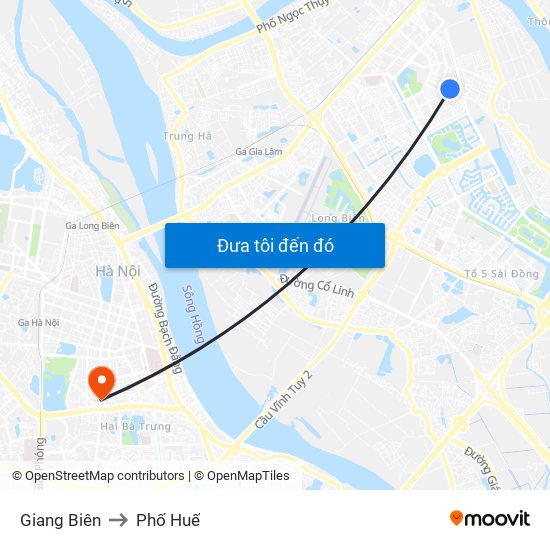 Giang Biên to Phố Huế map