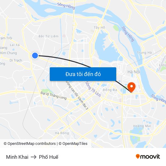 Minh Khai to Phố Huế map