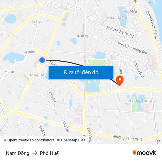 Nam Đồng to Phố Huế map