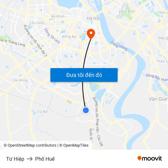 Tứ Hiệp to Phố Huế map