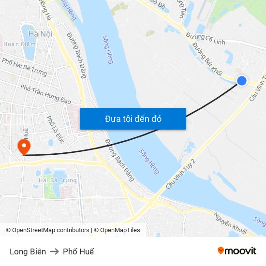 Long Biên to Phố Huế map