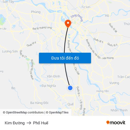 Kim Đường to Phố Huế map