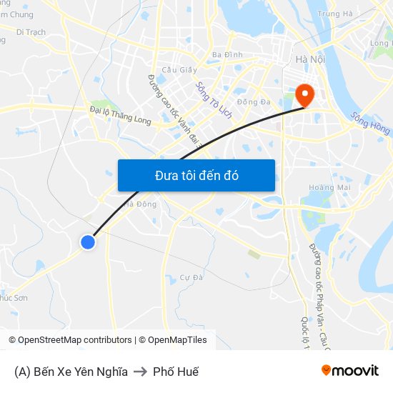 (A) Bến Xe Yên Nghĩa to Phố Huế map