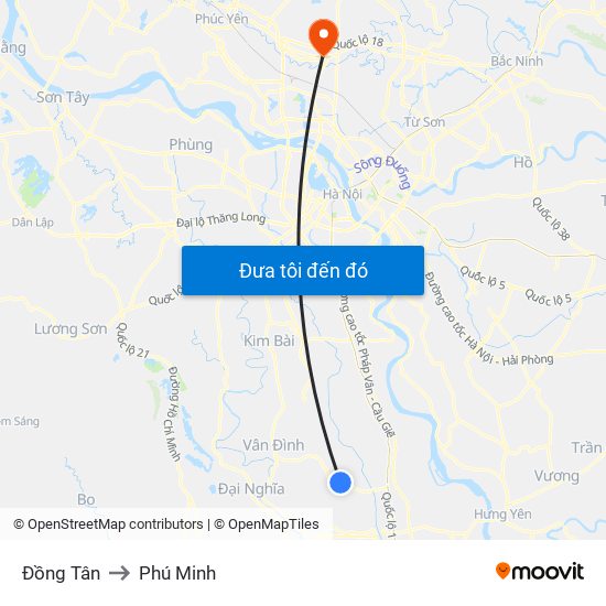 Đồng Tân to Phú Minh map