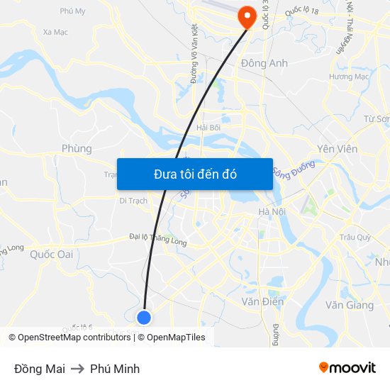 Đồng Mai to Phú Minh map