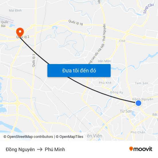 Đồng Nguyên to Phú Minh map