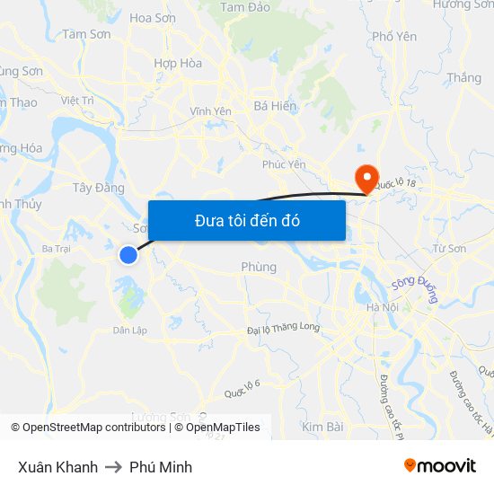 Xuân Khanh to Phú Minh map