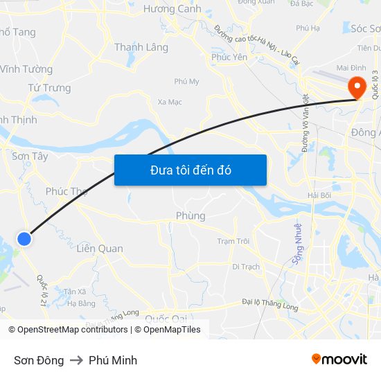 Sơn Đông to Phú Minh map