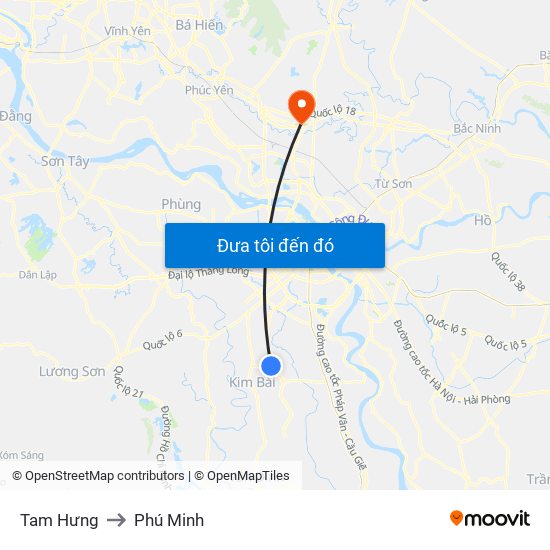 Tam Hưng to Phú Minh map