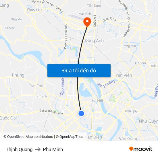Thịnh Quang to Phú Minh map