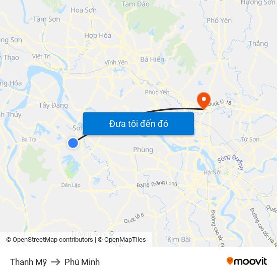 Thanh Mỹ to Phú Minh map